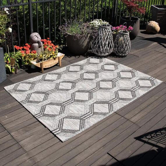 Tapis graphique intérieur et extérieur plat design gris Zeina